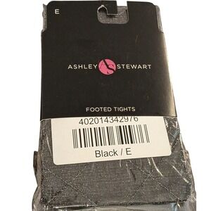 Ashley Stewart Black Silver Metallic Diamond Grid Footed Tights Plus Size E 3X